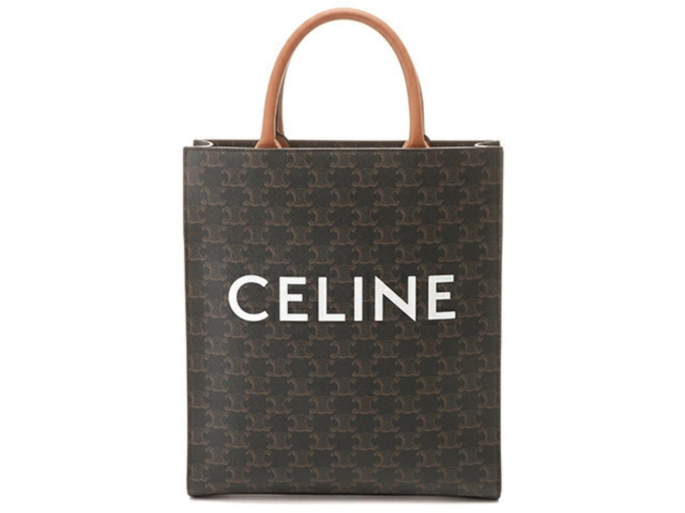 Celine Bag Vertical Cabas Triomphe Canvas Tan Brown Leather
